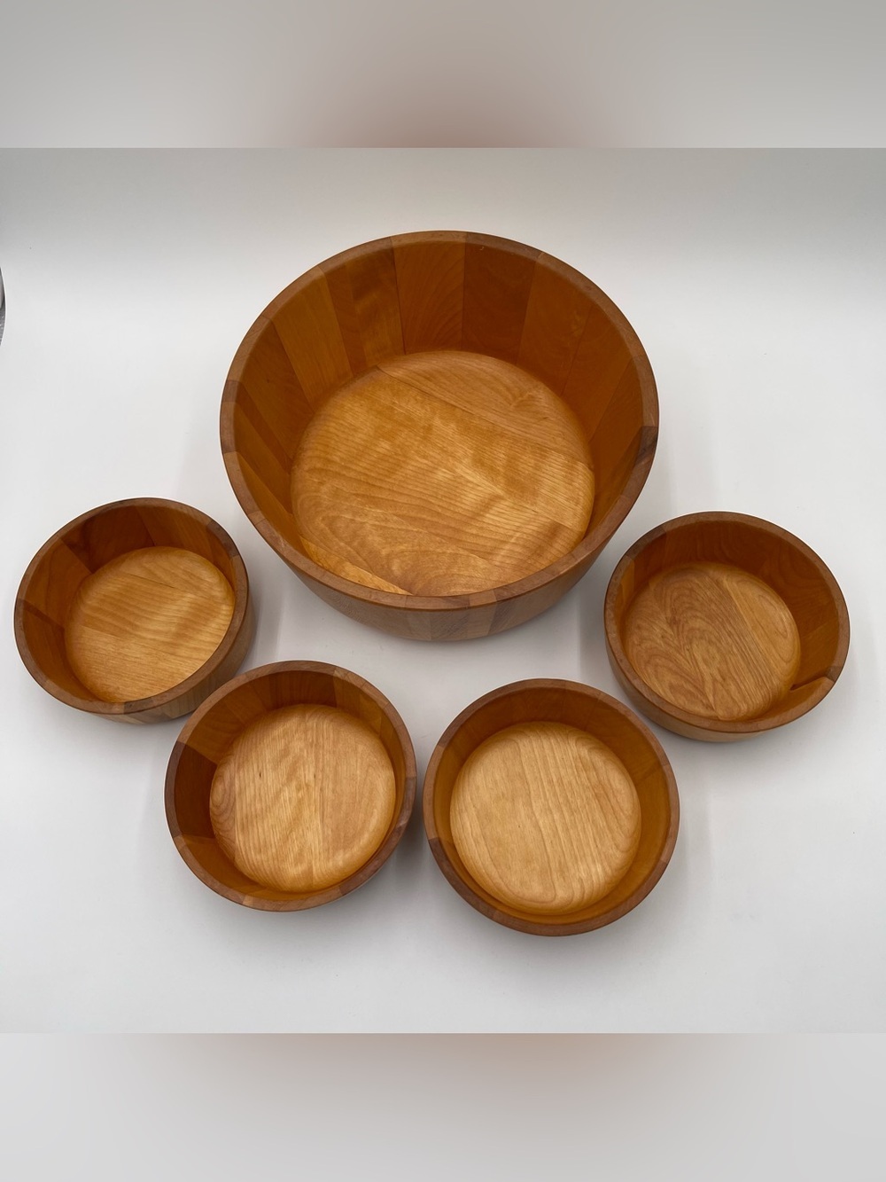 VTG Crate & Barrel Wood Birch Salad 5 pc Bowl Set John McLeod Vermont MCM Rustic